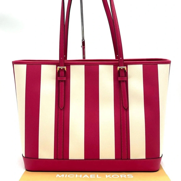 Michael Kors Large Jet Set Travel TZ Shoulder Tote Bag Electric Pink Multi - Picture 5 of 11